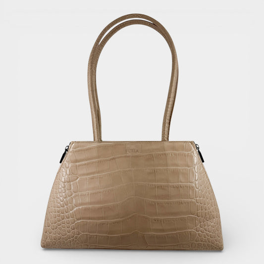 Furla Vintage Blush Pink Embossed Leather Top Handle Bag