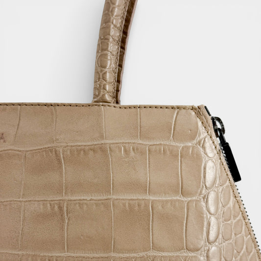 Furla Vintage Blush Pink Embossed Leather Top Handle Bag