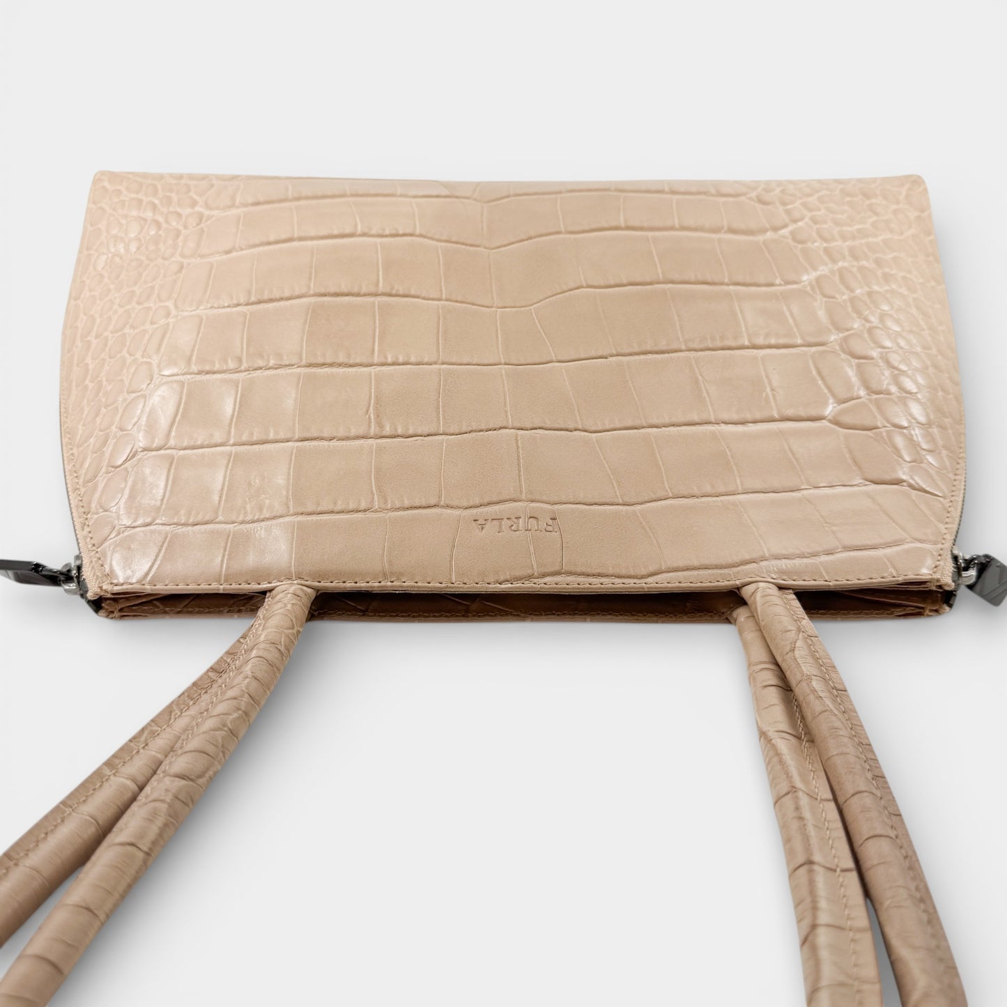 Furla Vintage Blush Pink Embossed Leather Top Handle Bag