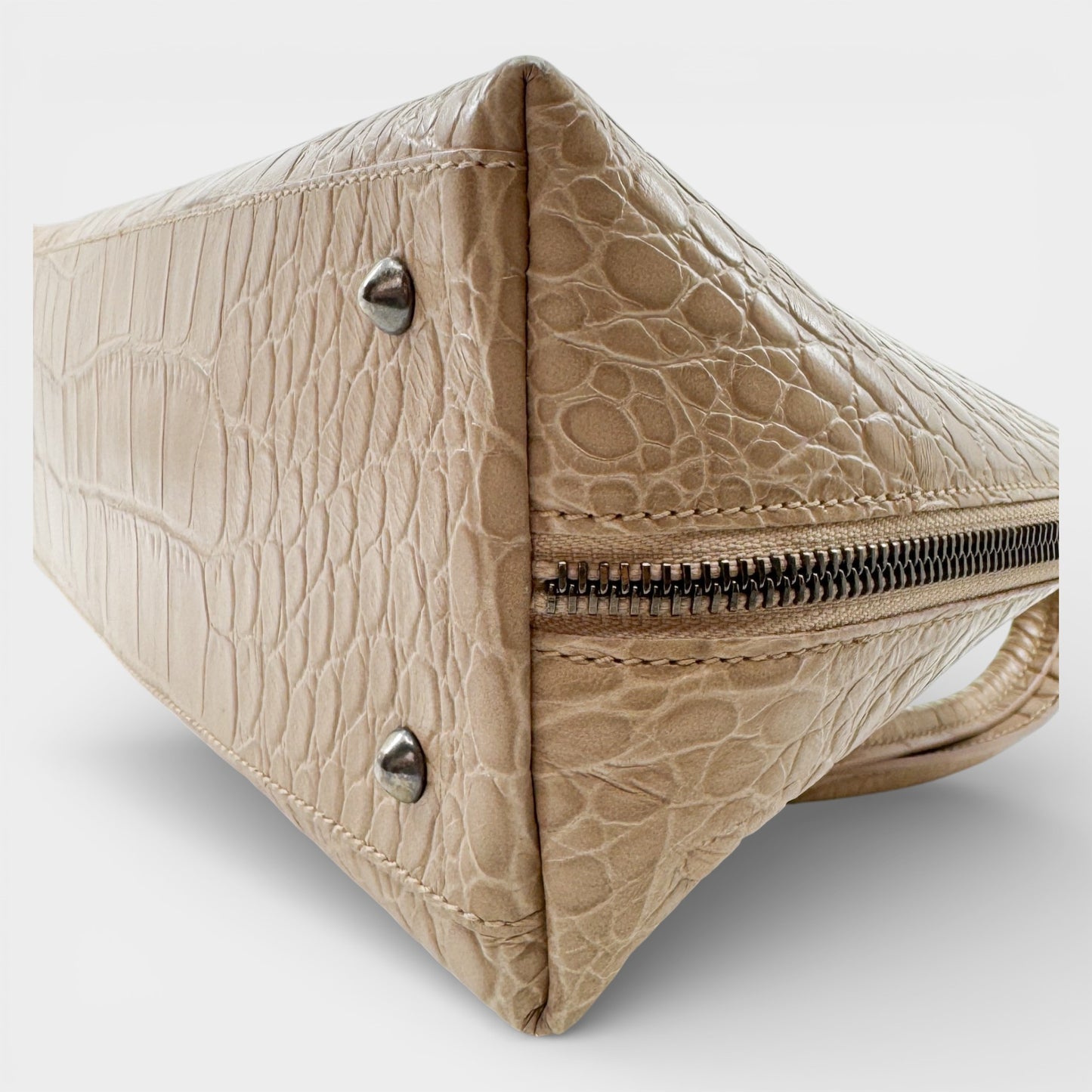 Furla Vintage Blush Pink Embossed Leather Top Handle Bag