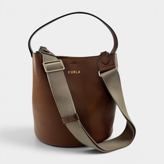 Furla Brown Leather Crossbody Bucket Bag