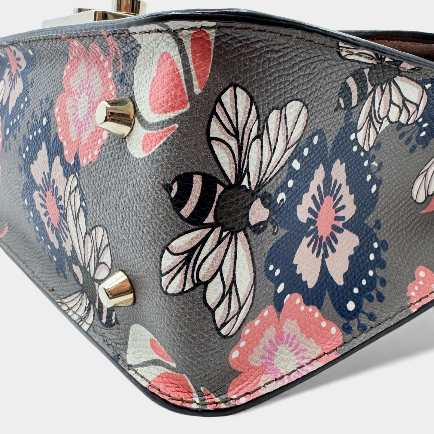Furla Metropolis Taupe Pink Blue Floral Bees Crossbody Bag