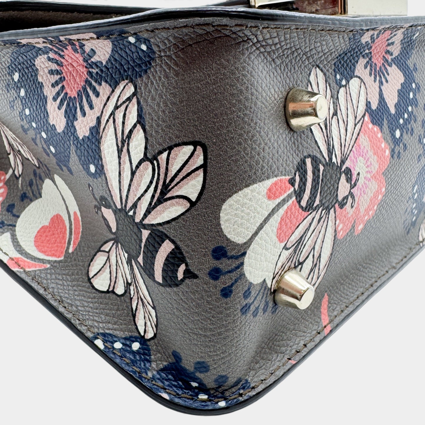 Furla Metropolis Taupe Pink Blue Floral Bees Crossbody Bag