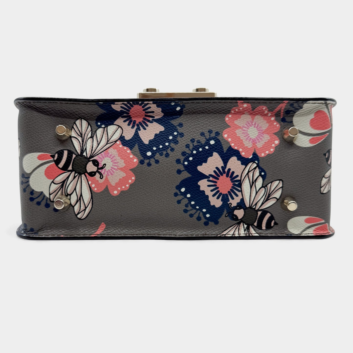 Furla Metropolis Taupe Pink Blue Floral Bees Crossbody Bag