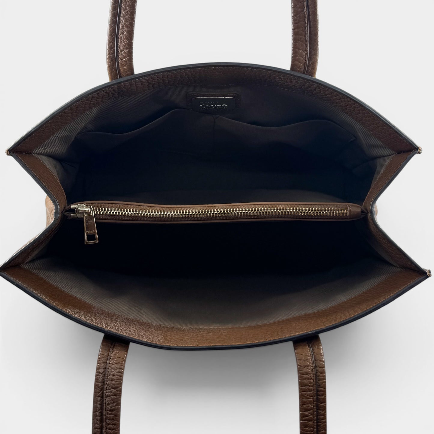 Furla Minerva Caramello Brown Pebbled Leather Tote Bag