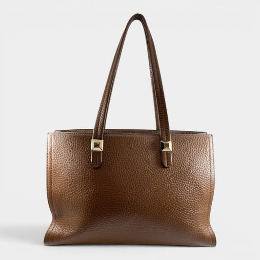 Furla Minerva Caramello Brown Pebbled Leather Tote Bag