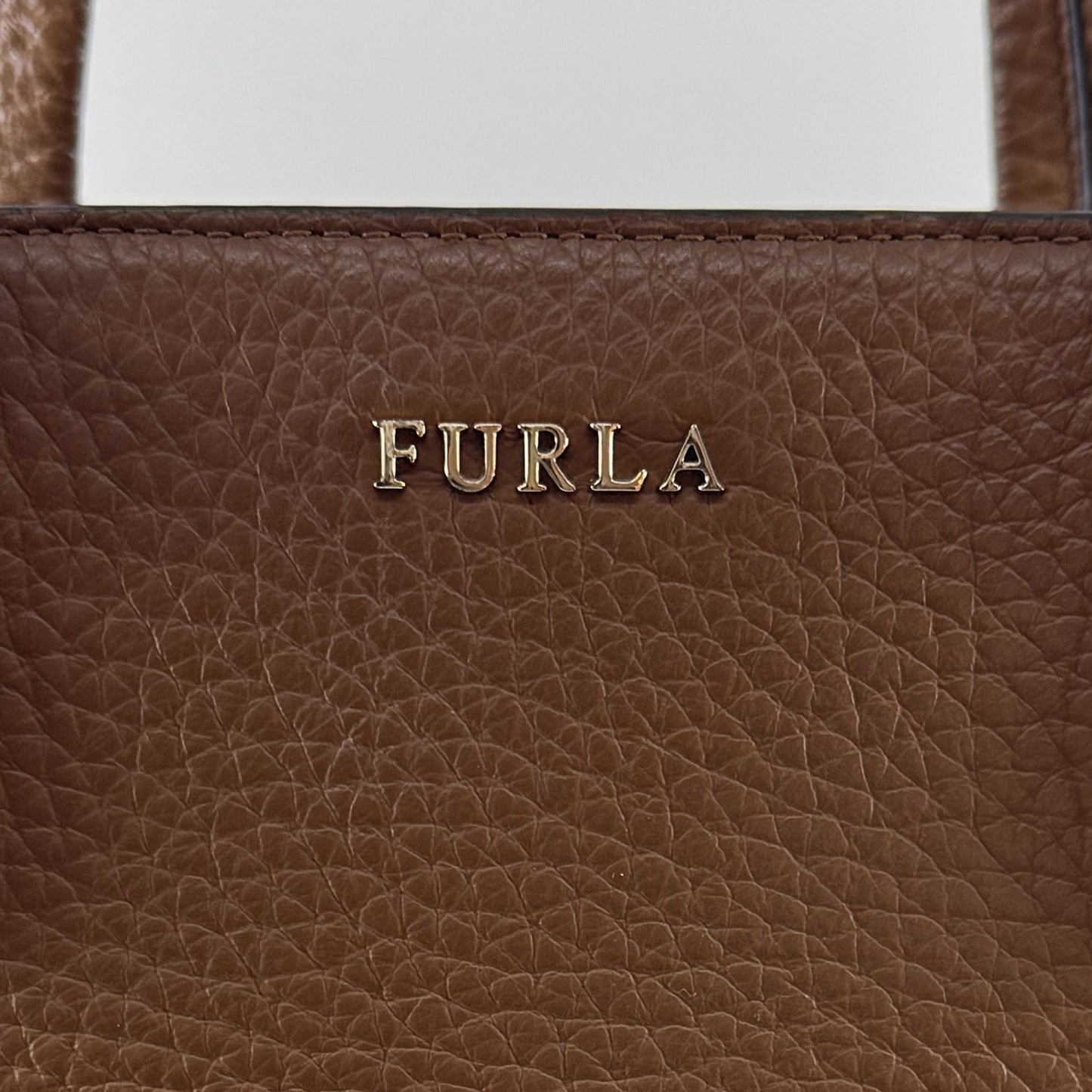Furla Minerva Caramello Brown Pebbled Leather Tote Bag