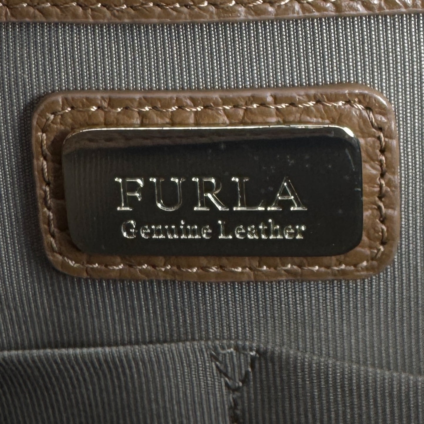 Furla Minerva Caramello Brown Pebbled Leather Tote Bag