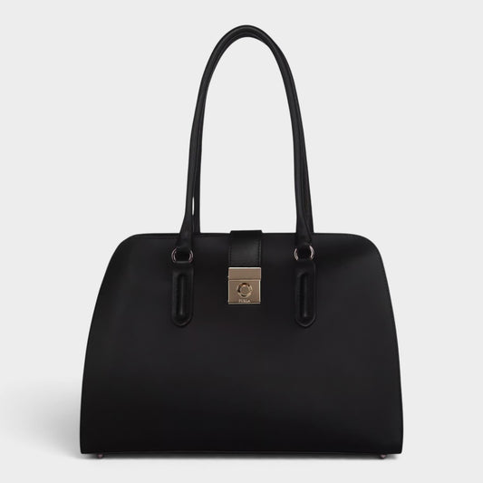 Furla Black Smooth Leather Milano Tote Handbag