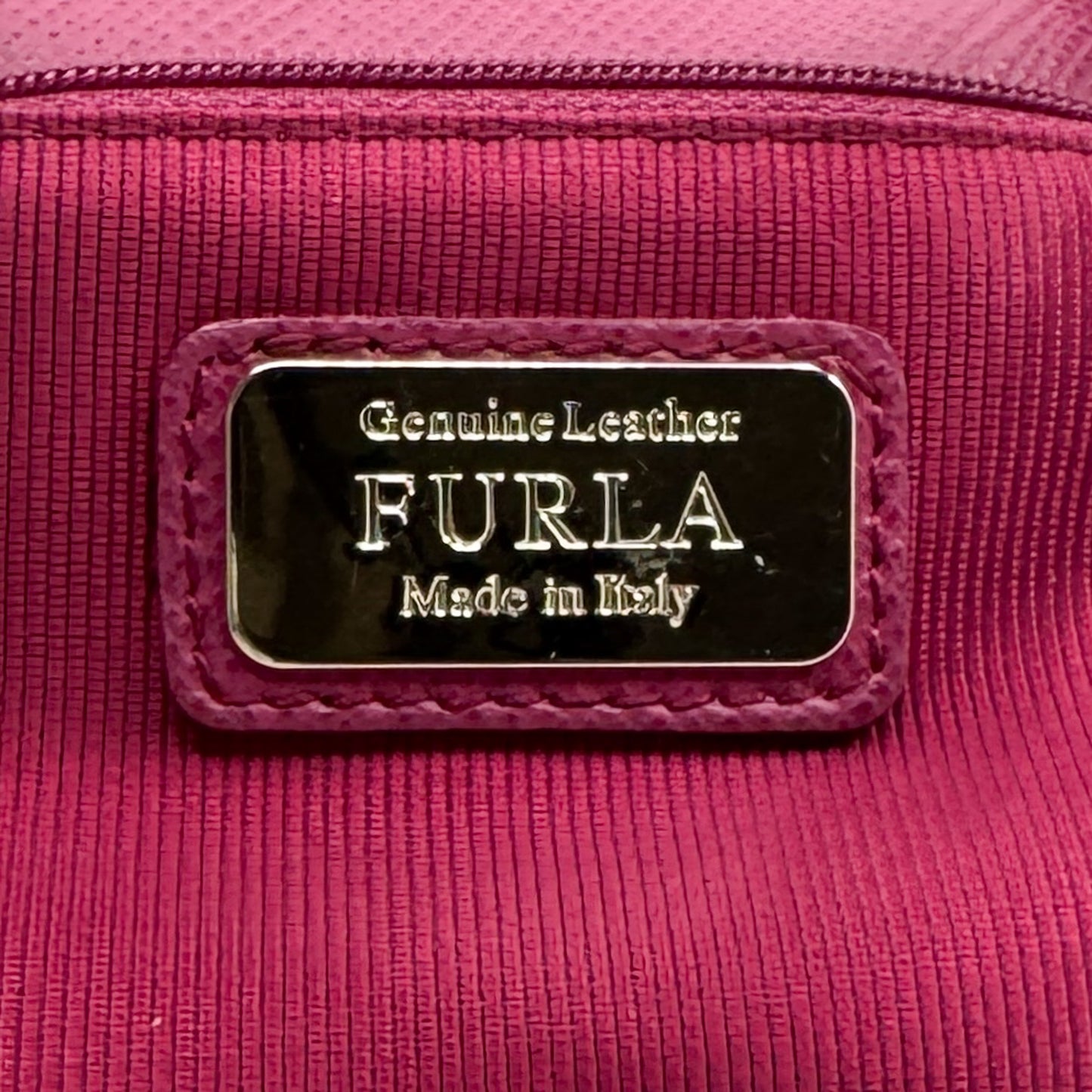 Furla Fuschia Pink Saffiano Leather Allegra Bowling Handbag