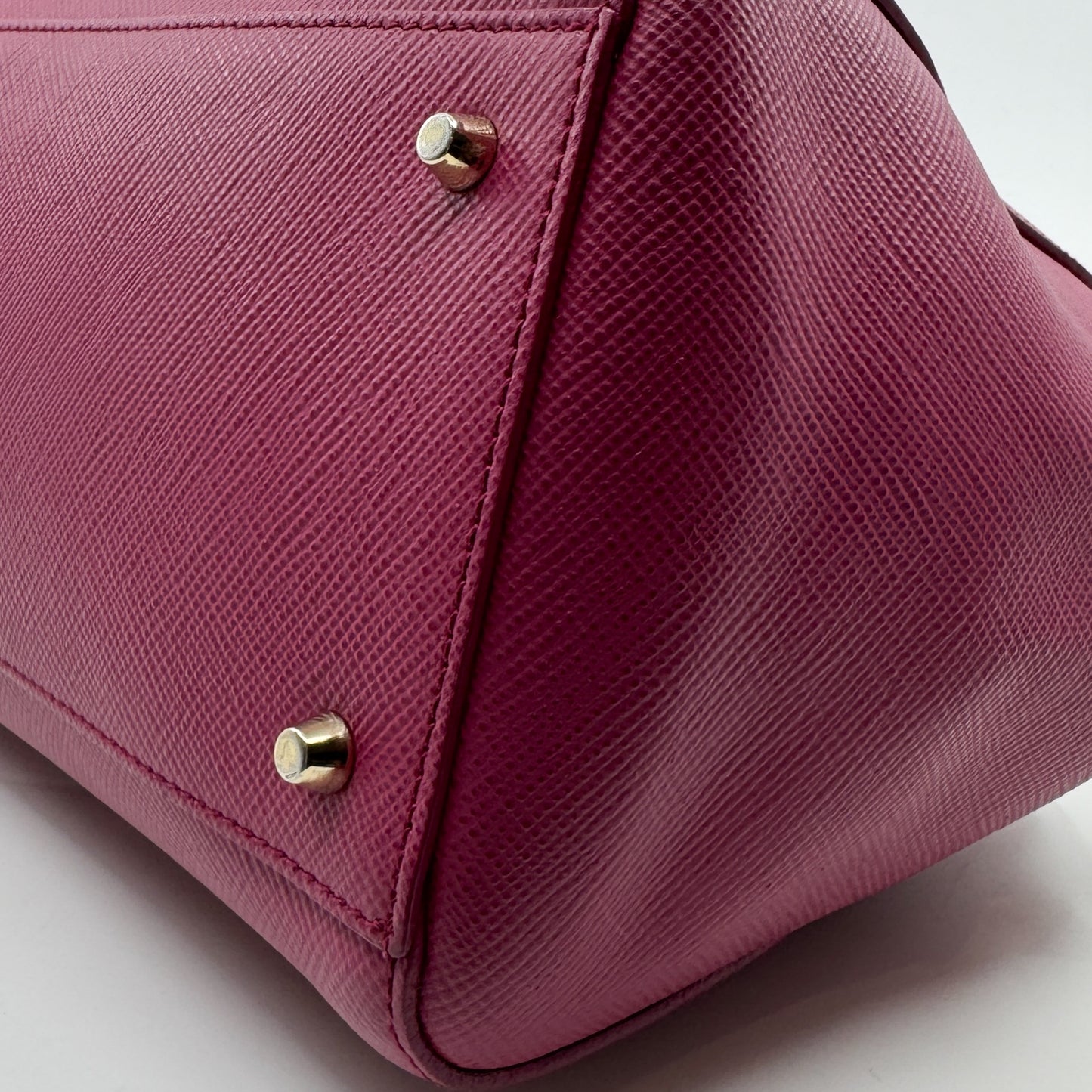 Furla Fuschia Pink Saffiano Leather Allegra Bowling Handbag