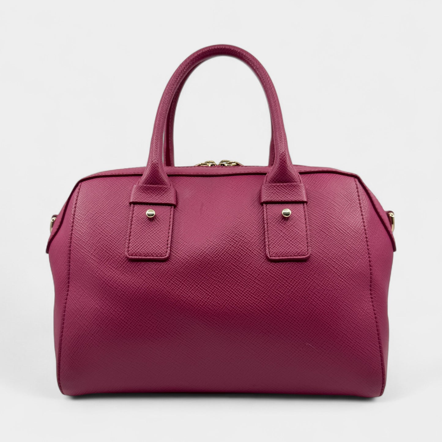 Furla Fuschia Pink Saffiano Leather Allegra Bowling Handbag