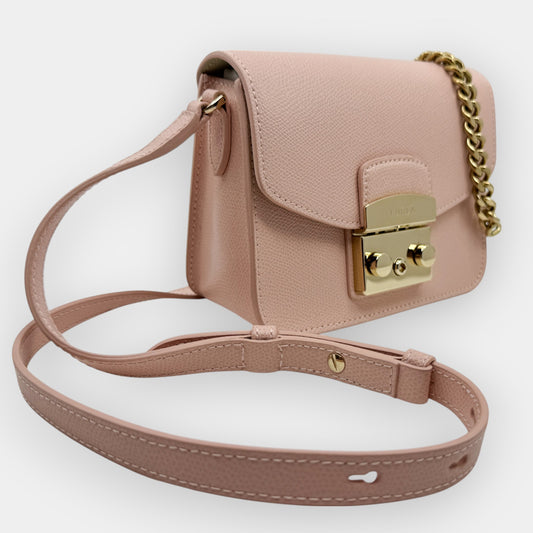 Furla Pale Pink Leather Mini Metropolis Crossbody Bag