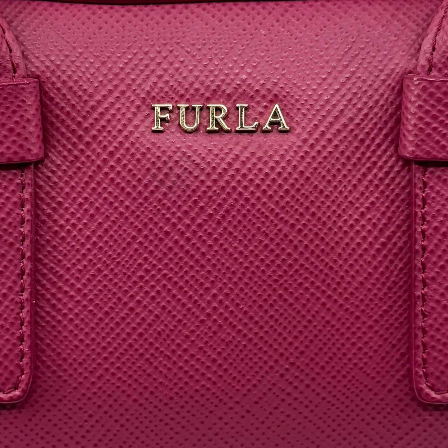 Furla Fuschia Pink Saffiano Leather Allegra Bowling Handbag