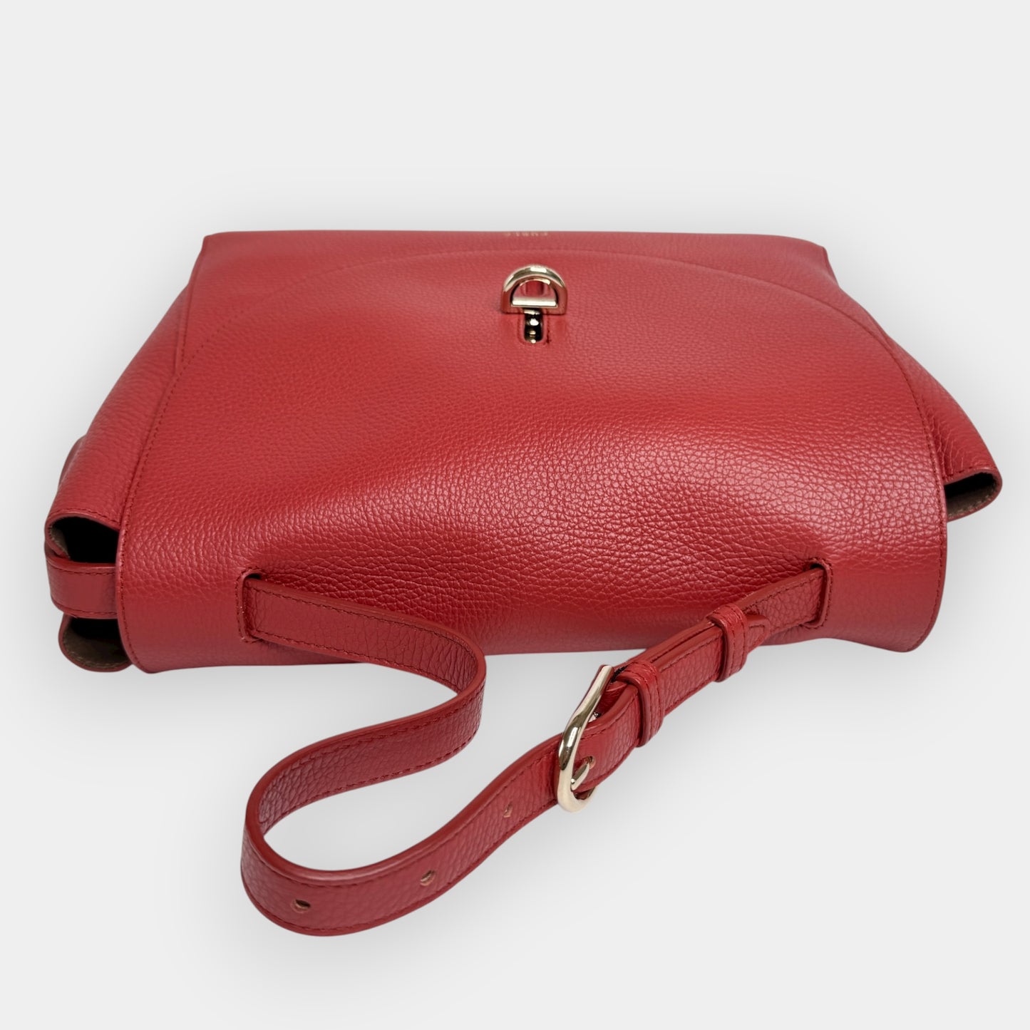 Furla Deep Red Grainy Leather Net Large Top Handle Bag