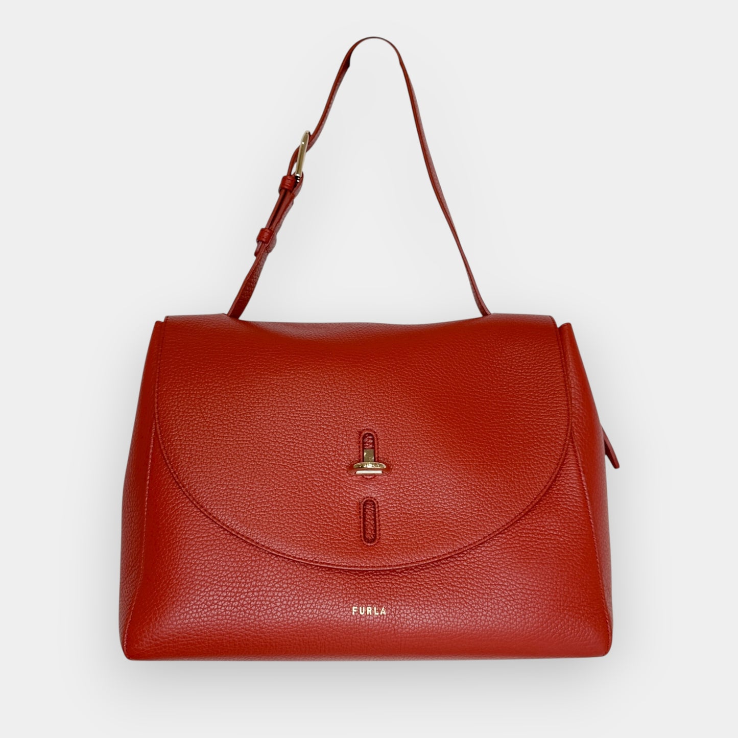 Furla Deep Red Grainy Leather Net Large Top Handle Bag