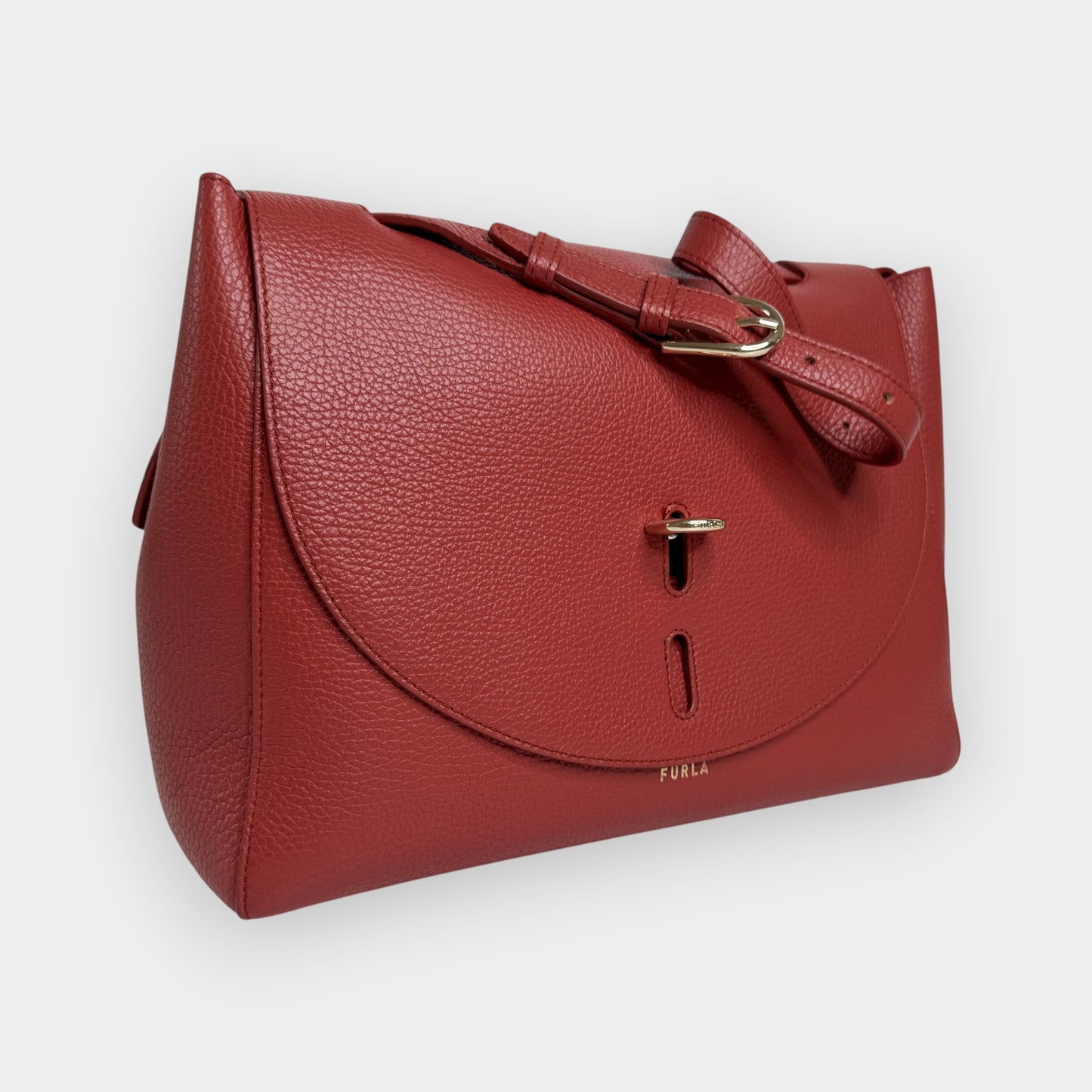 Furla Deep Red Grainy Leather Net Large Top Handle Bag