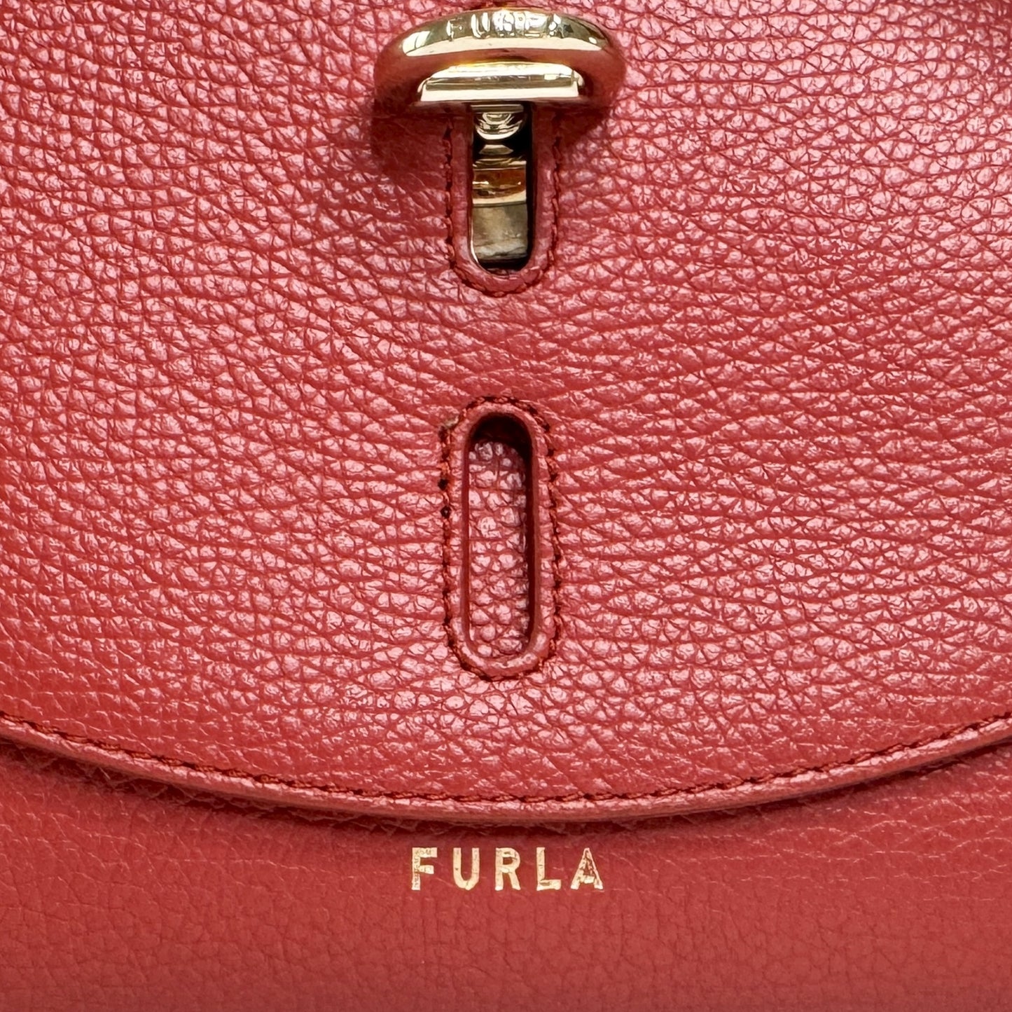Furla Deep Red Grainy Leather Net Large Top Handle Bag