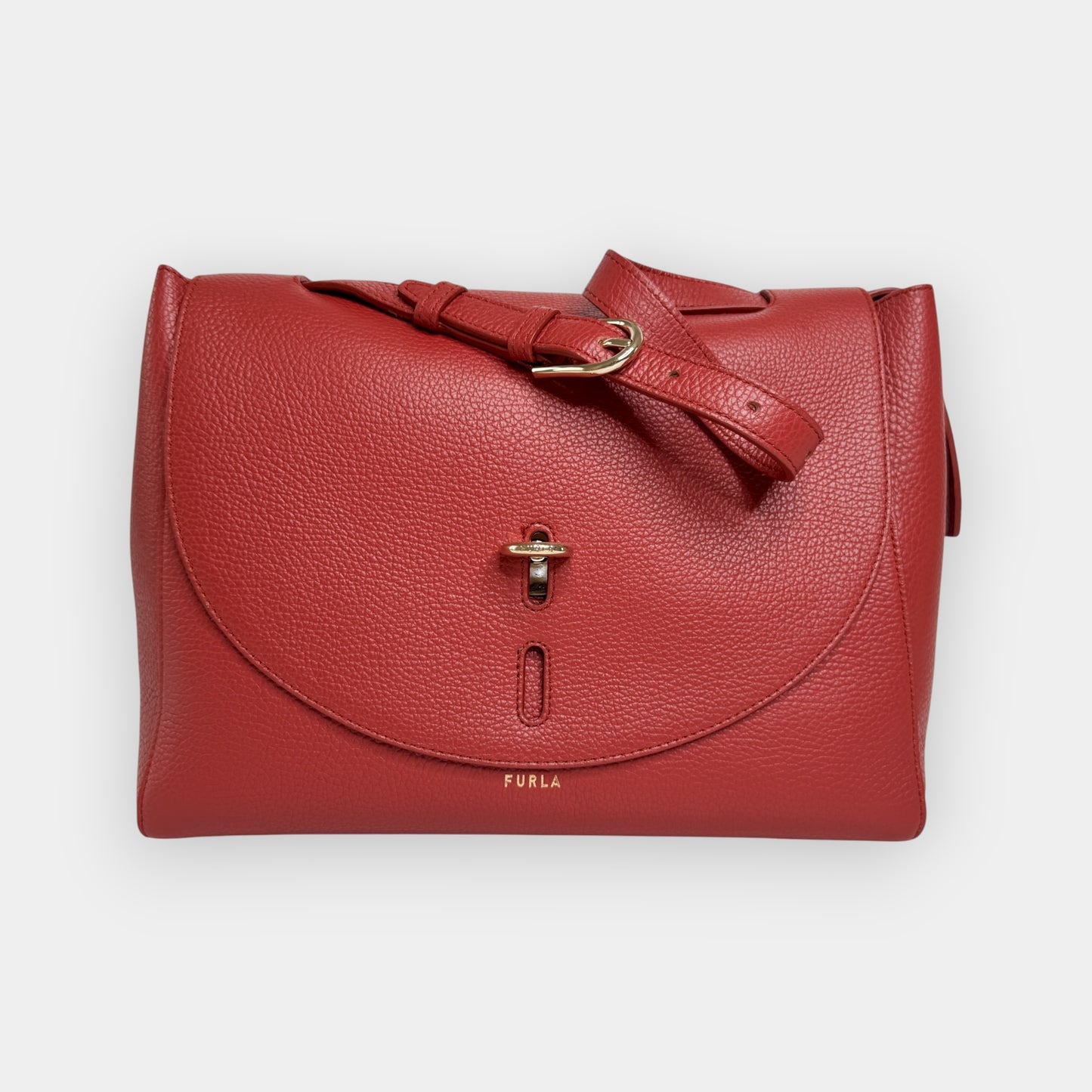 Furla Deep Red Grainy Leather Net Large Top Handle Bag