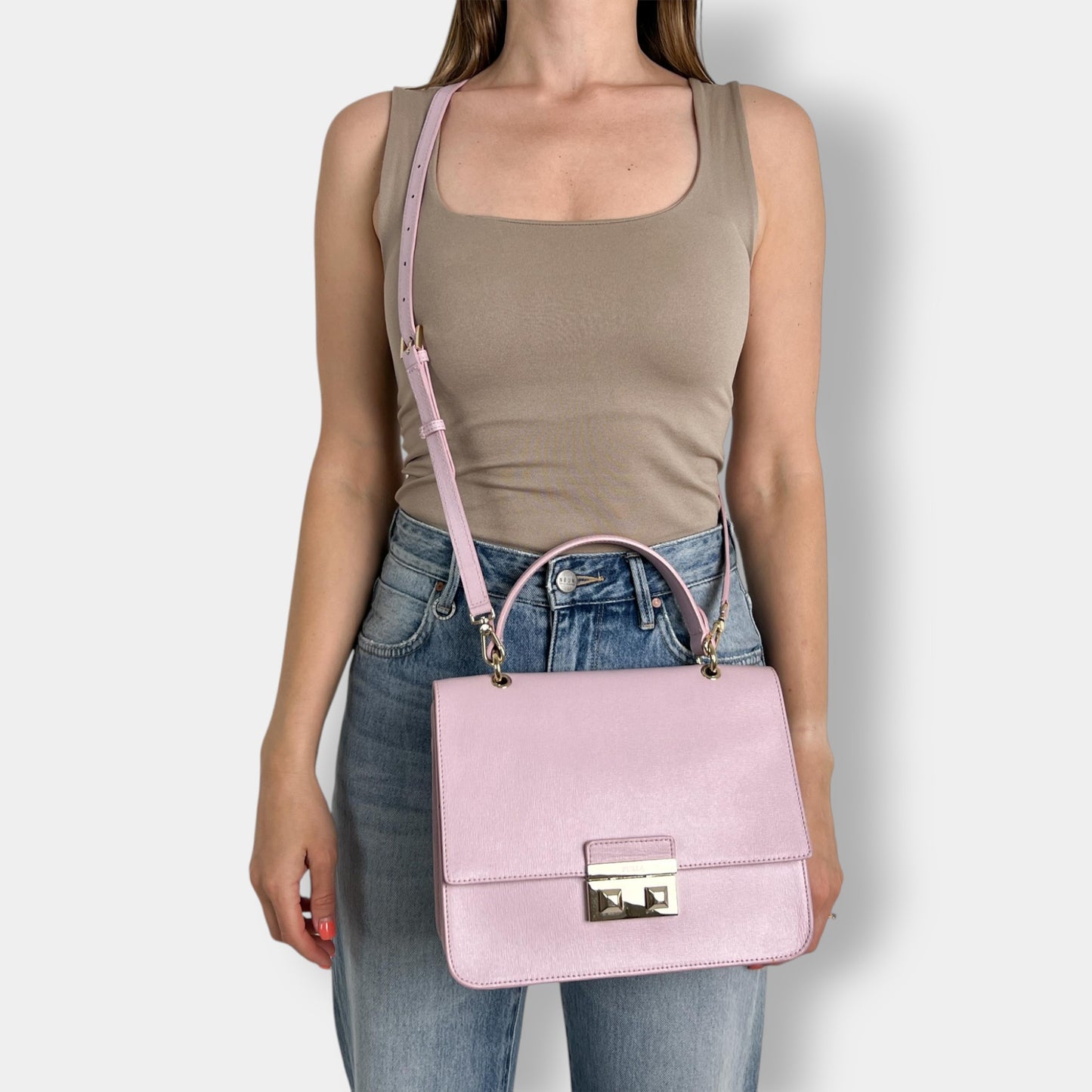 Furla Lilac Saffiano Leather Metropolis Crossbody Top Handle Bag