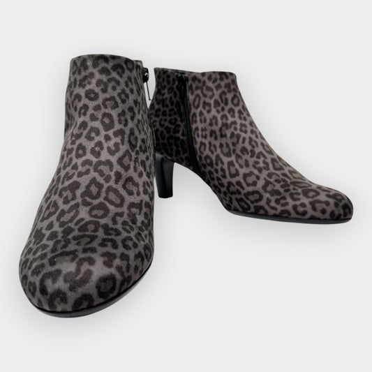 Gabor Grey Leather Animal Print Mid Heeled Boots AU6.5 ~ EU37.5