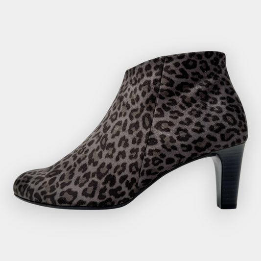 Gabor Grey Leather Animal Print Mid Heeled Boots AU6.5 ~ EU37.5