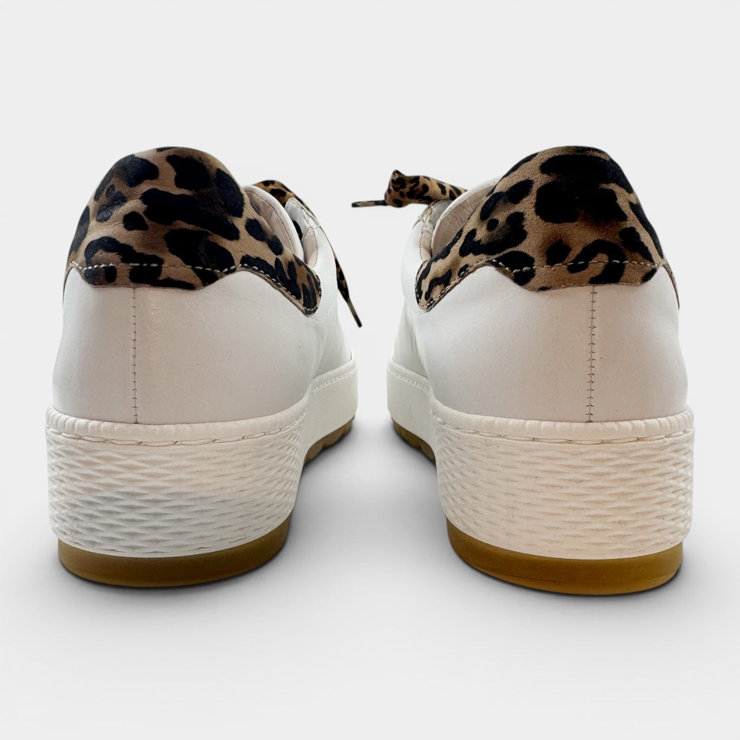 Gabor White Leather Leopard Trim Sneakers EU40 ~ AU9