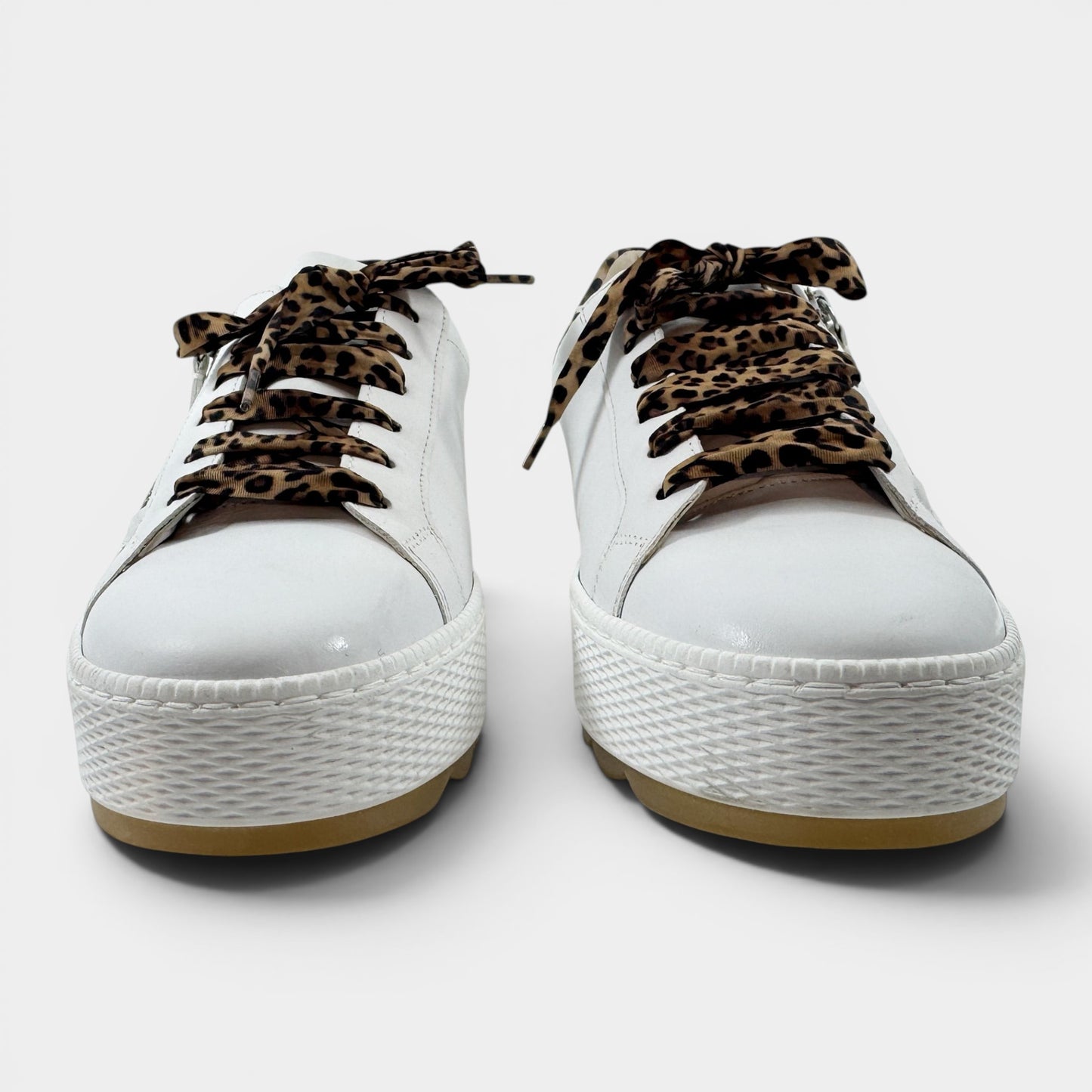 Gabor White Leather Leopard Trim Sneakers EU40 ~ AU9