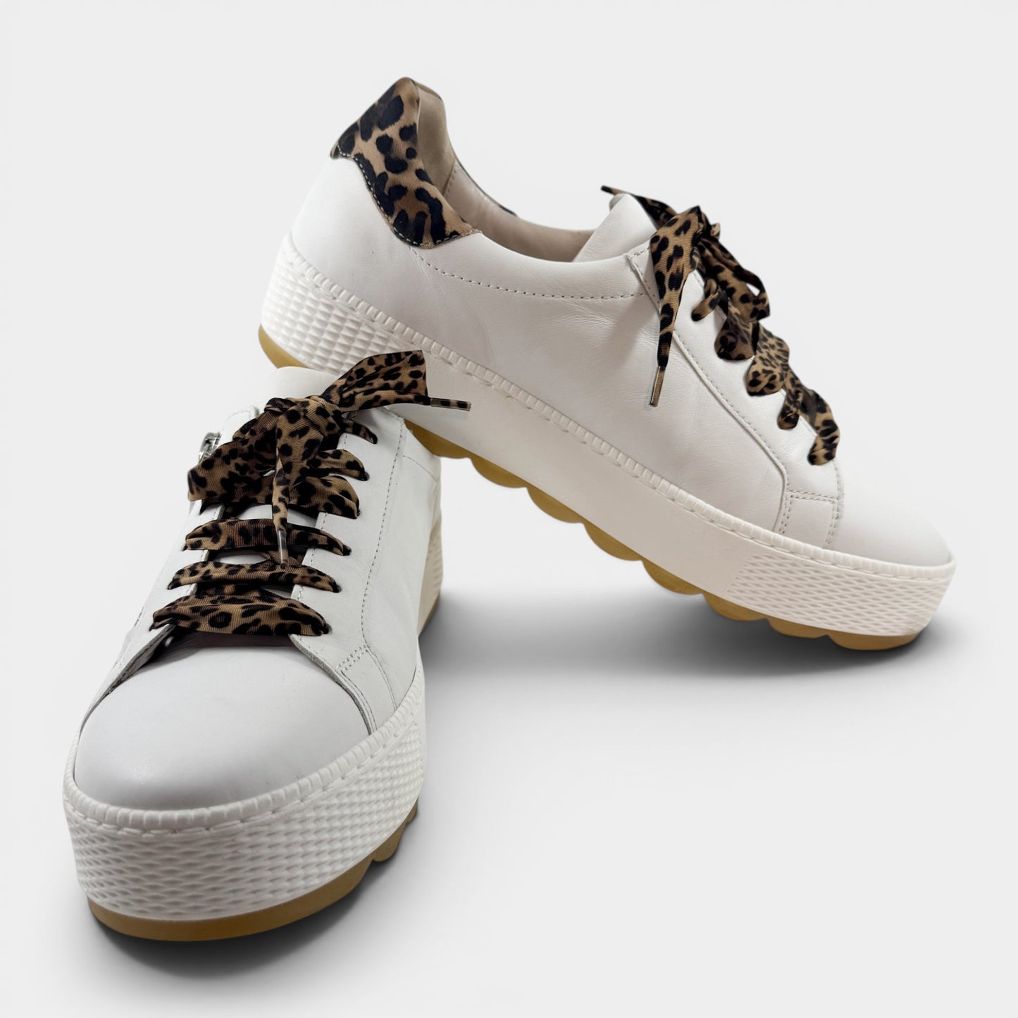 Gabor White Leather Leopard Trim Sneakers EU40 ~ AU9