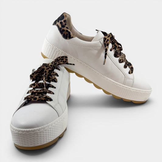Gabor White Leather Leopard Trim Sneakers EU40 ~ AU9