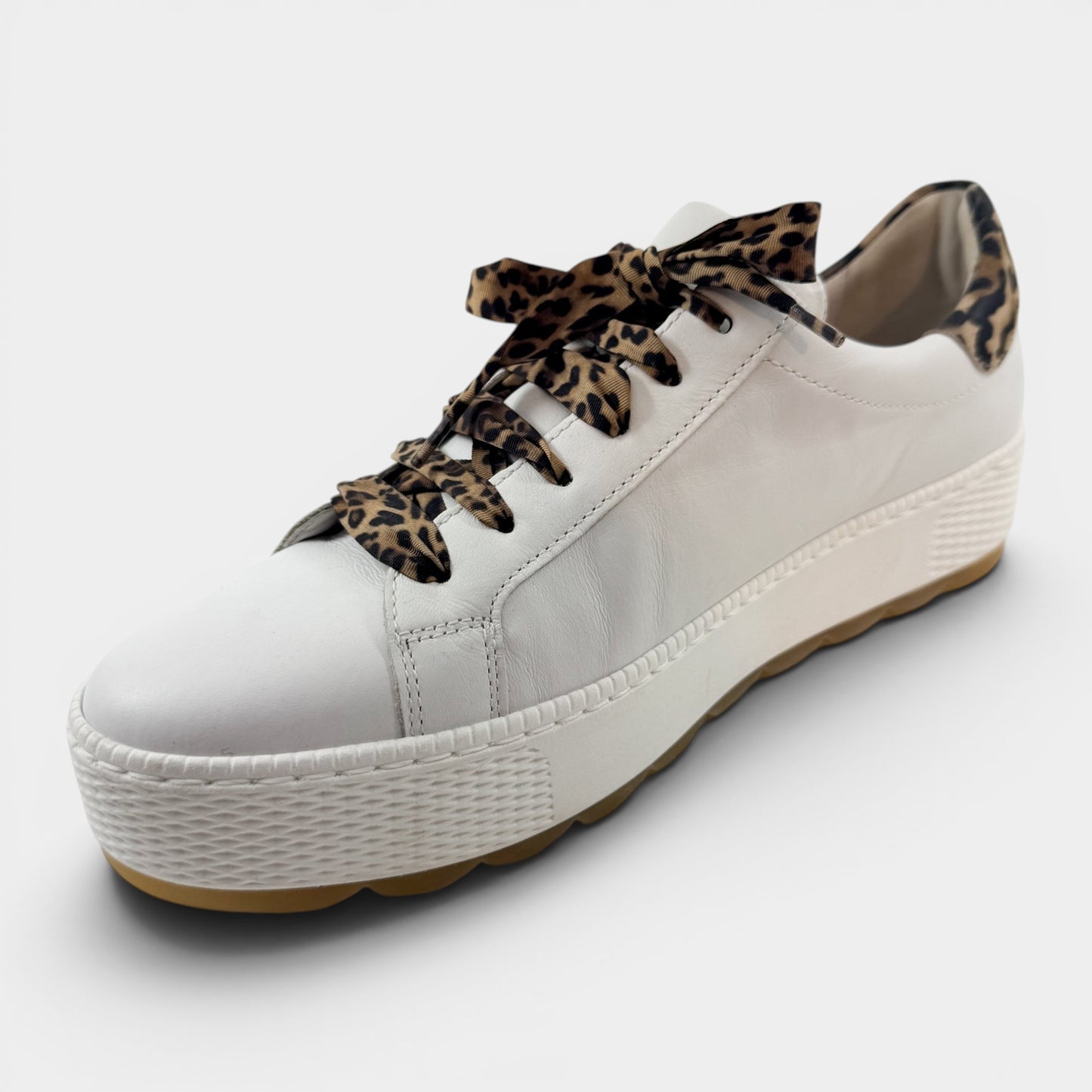 Gabor White Leather Leopard Trim Sneakers EU40 ~ AU9