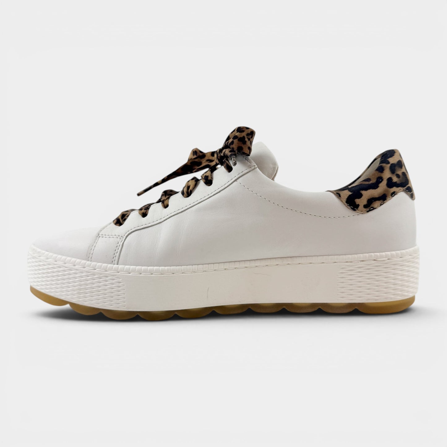 Gabor White Leather Leopard Trim Sneakers EU40 ~ AU9