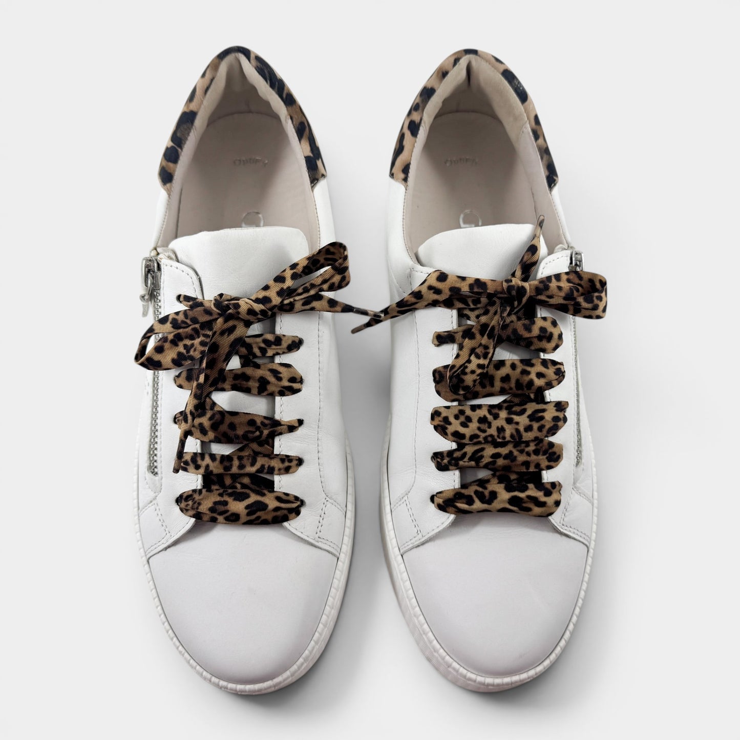 Gabor White Leather Leopard Trim Sneakers EU40 ~ AU9