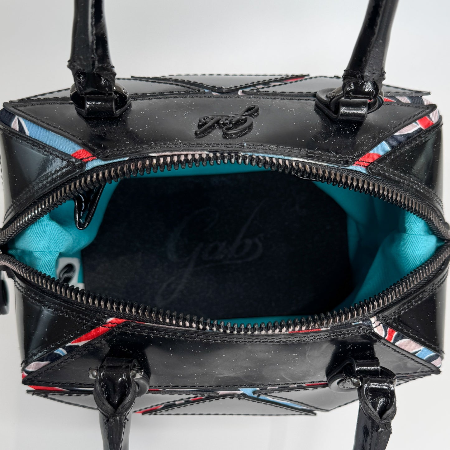 GABS Italy Black Leather & Textile Top Handle Tote Shoulder Bag