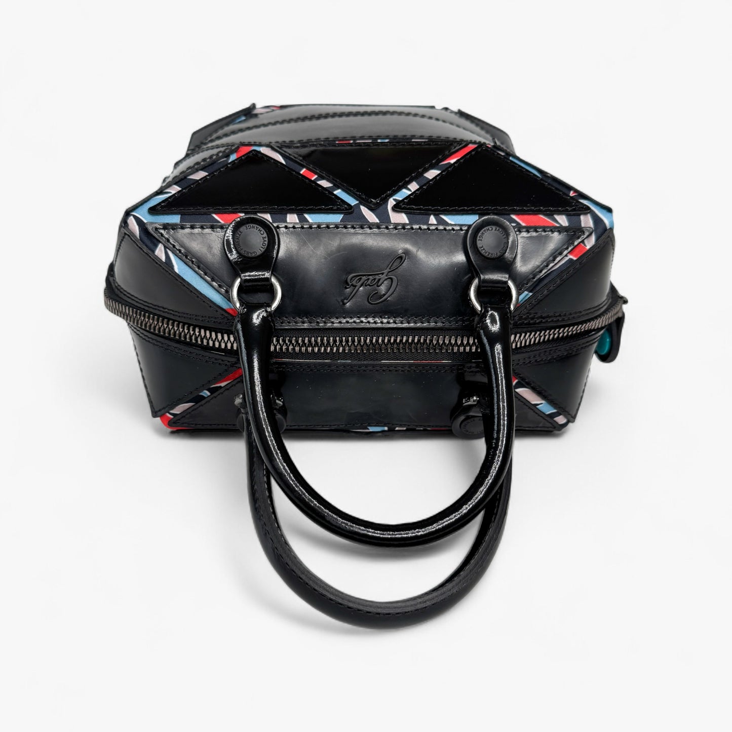 GABS Italy Black Leather & Textile Top Handle Tote Shoulder Bag