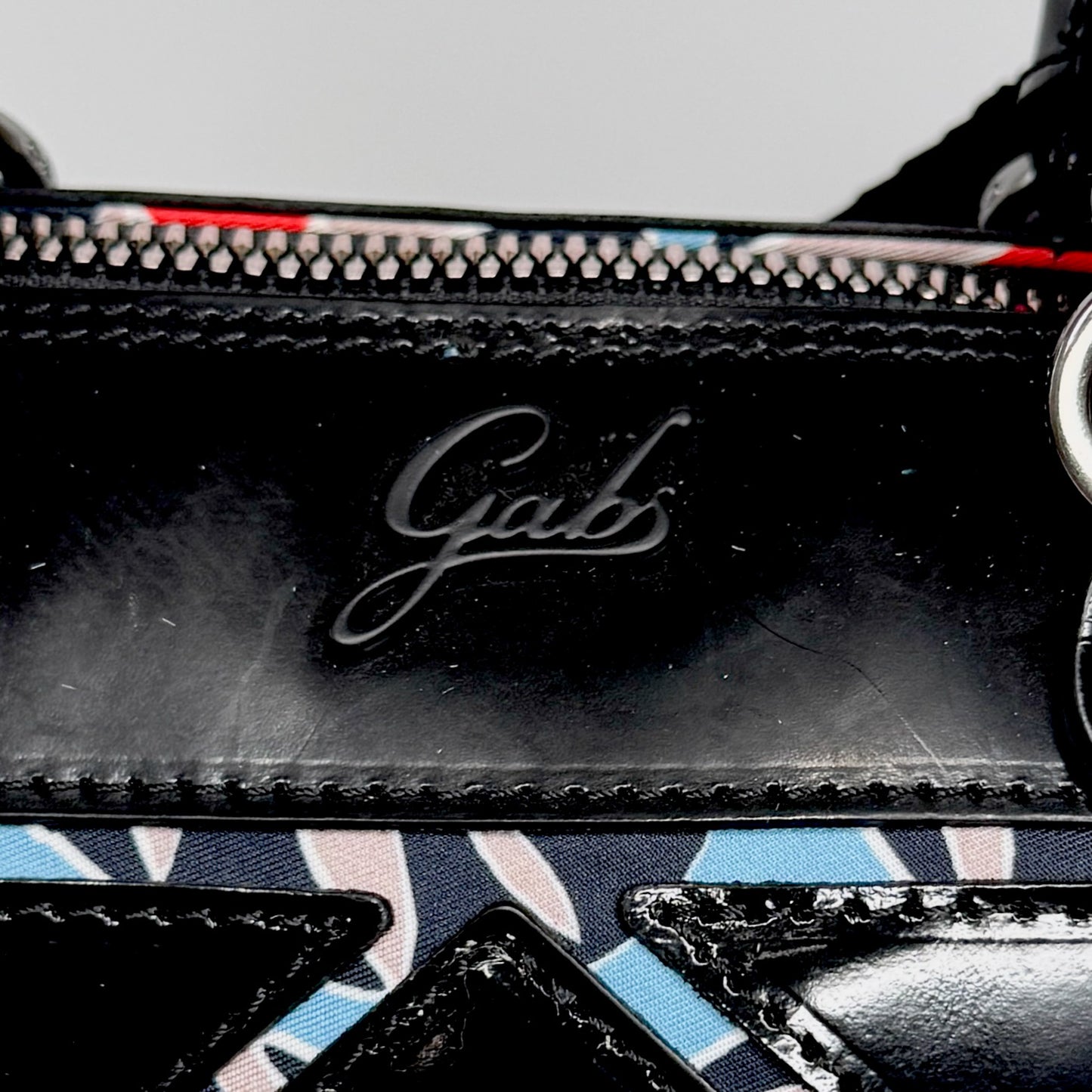 GABS Italy Black Leather & Textile Top Handle Tote Shoulder Bag