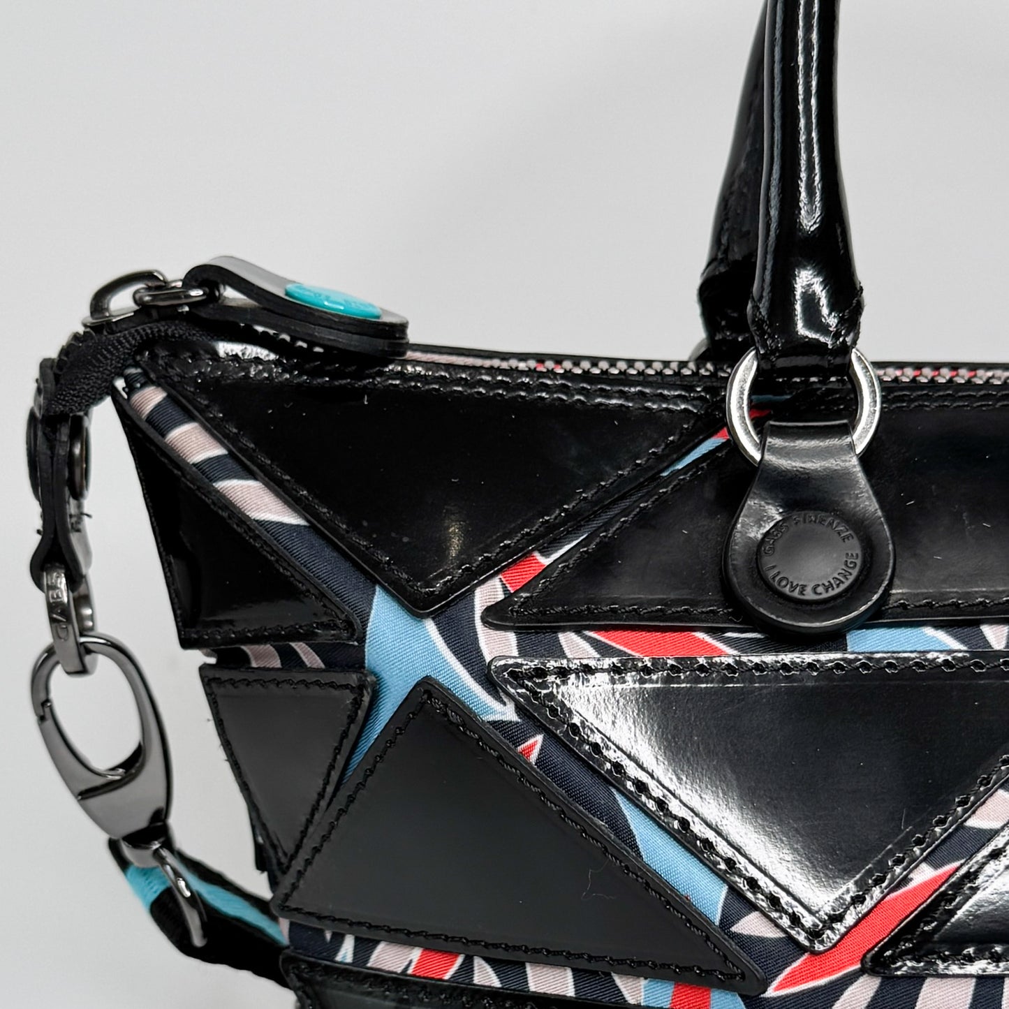 GABS Italy Black Leather & Textile Top Handle Tote Shoulder Bag