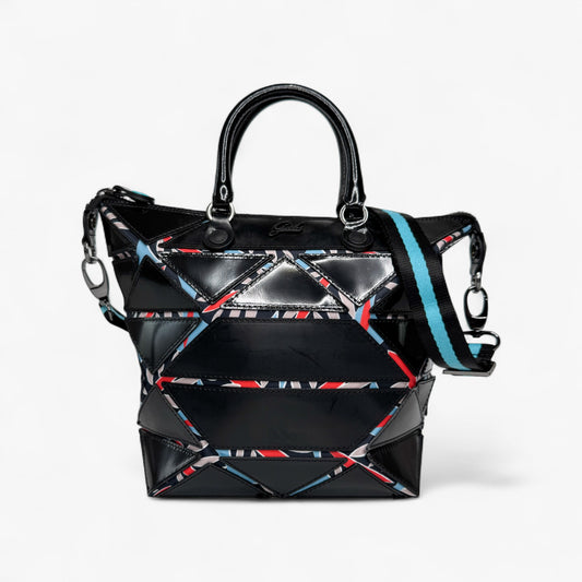 GABS Italy Black Leather & Textile Top Handle Tote Shoulder Bag