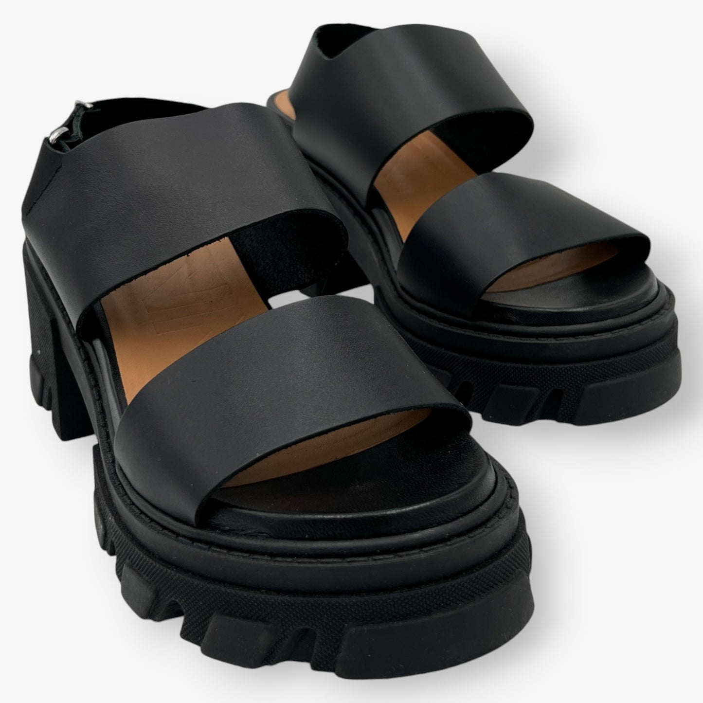 Ganni Black Leather Platform Sandal Shoes EU40 ~ AU9