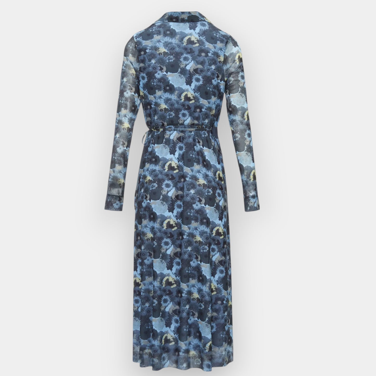 Ganni Brunnera Blue Floral Dot Mesh Long Sleeve Wrap Dress EU40 ~ AU12-14 [NEW]