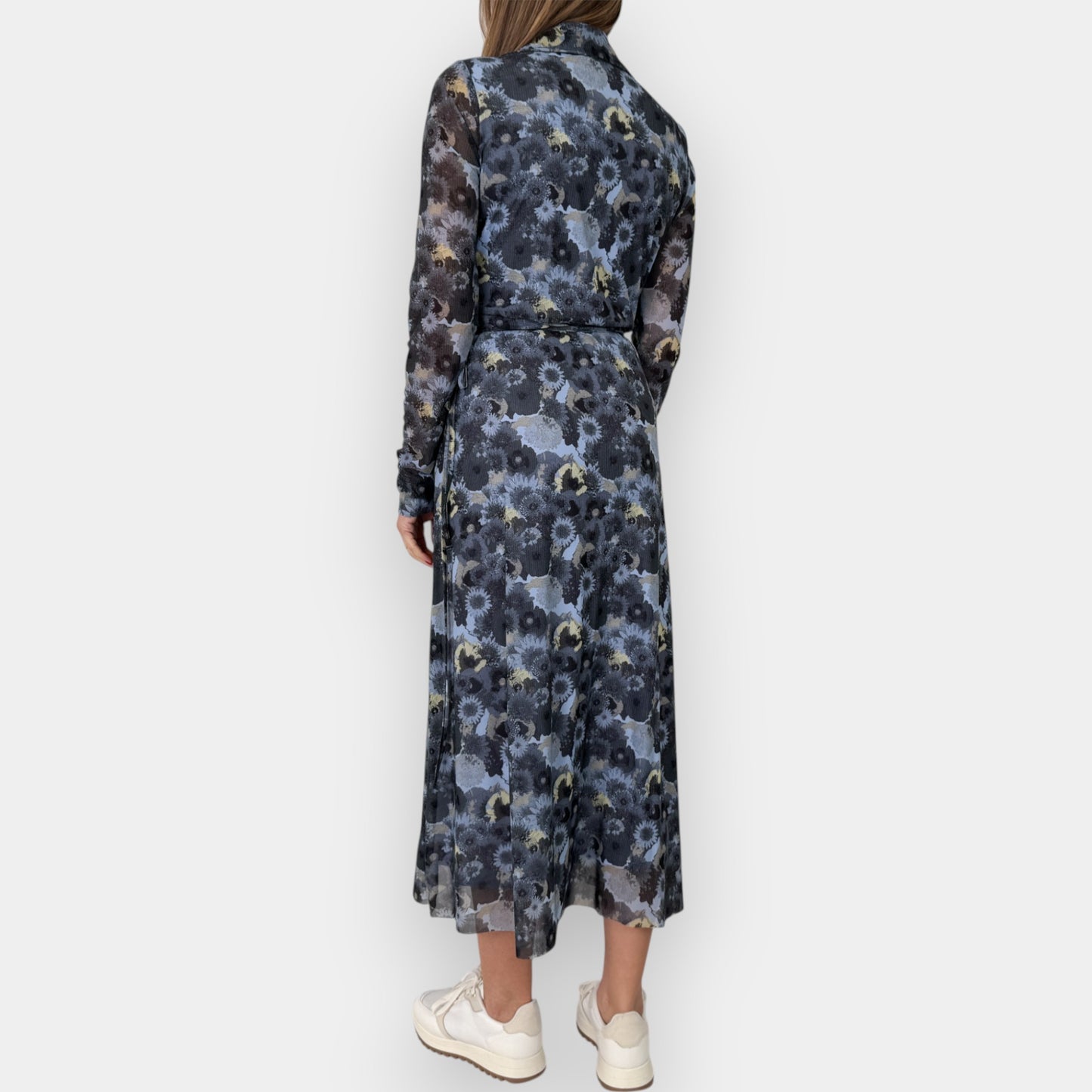 Ganni Brunnera Blue Floral Dot Mesh Long Sleeve Wrap Dress EU40 ~ AU12-14 [NEW]