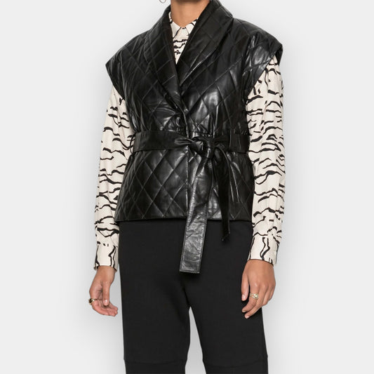 Gestuz Black Quilted Leather LovaGZ Waistcoat Vest Jacket EU38 ~ AU12-14 [NEW]