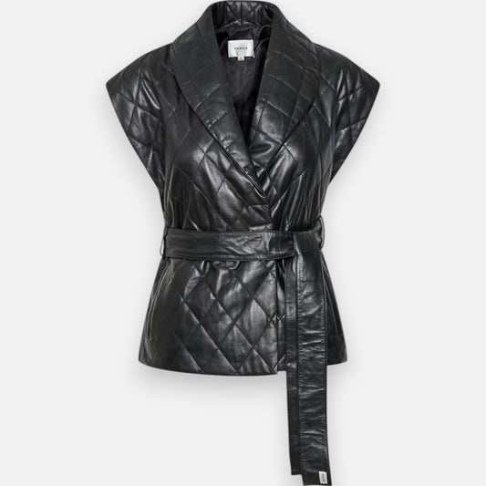 Gestuz Black Quilted Leather LovaGZ Waistcoat Vest Jacket EU38 ~ AU12-14 [NEW]