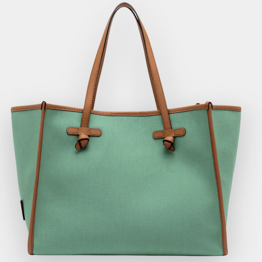 Gianni Chiarini Green Canvas & Caramel Leather Marcella Large Tote Bag [NEW]