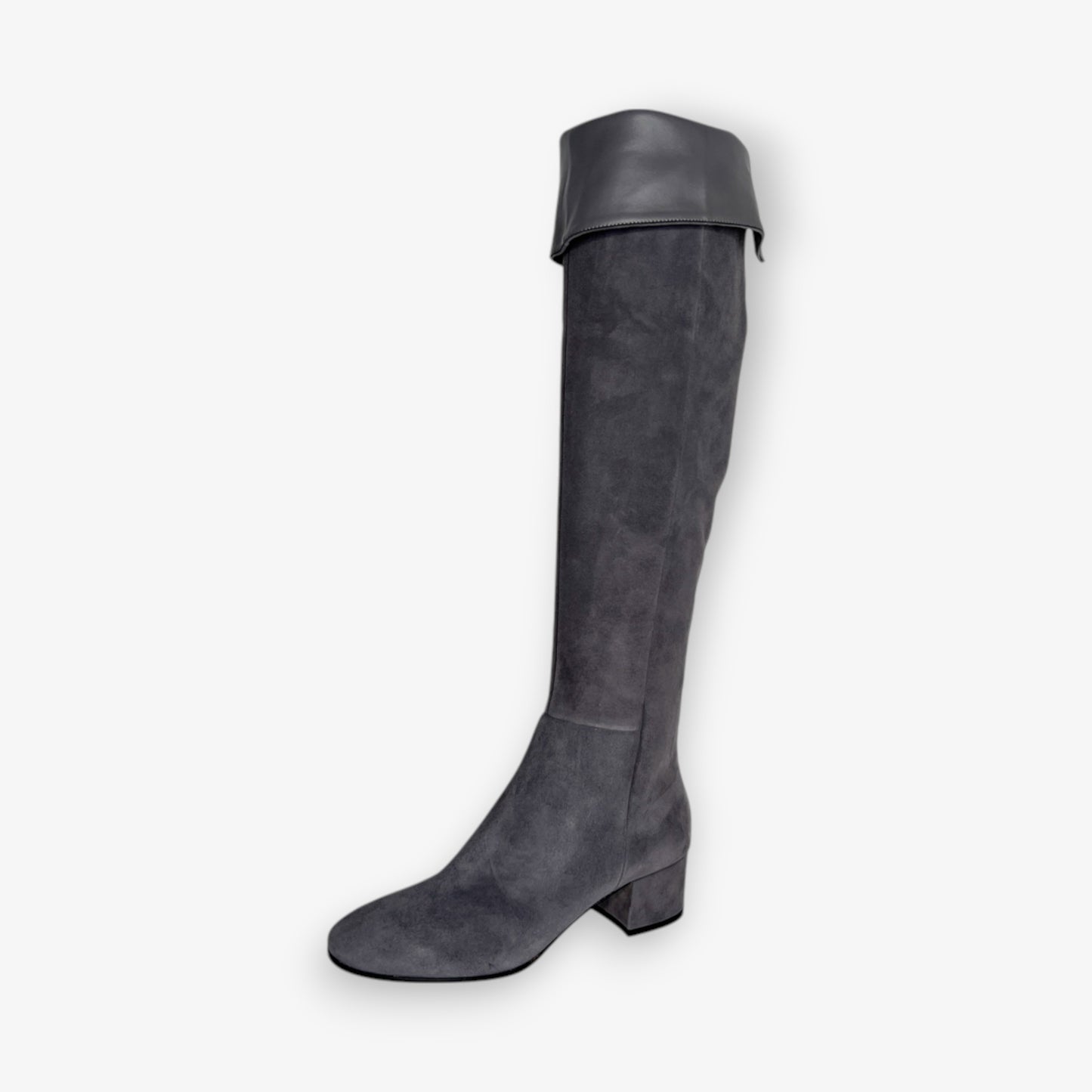 Gianvito Rossi Dove Grey Suede Rolling Mid Boots EU38 ~ AU7 [NEW]