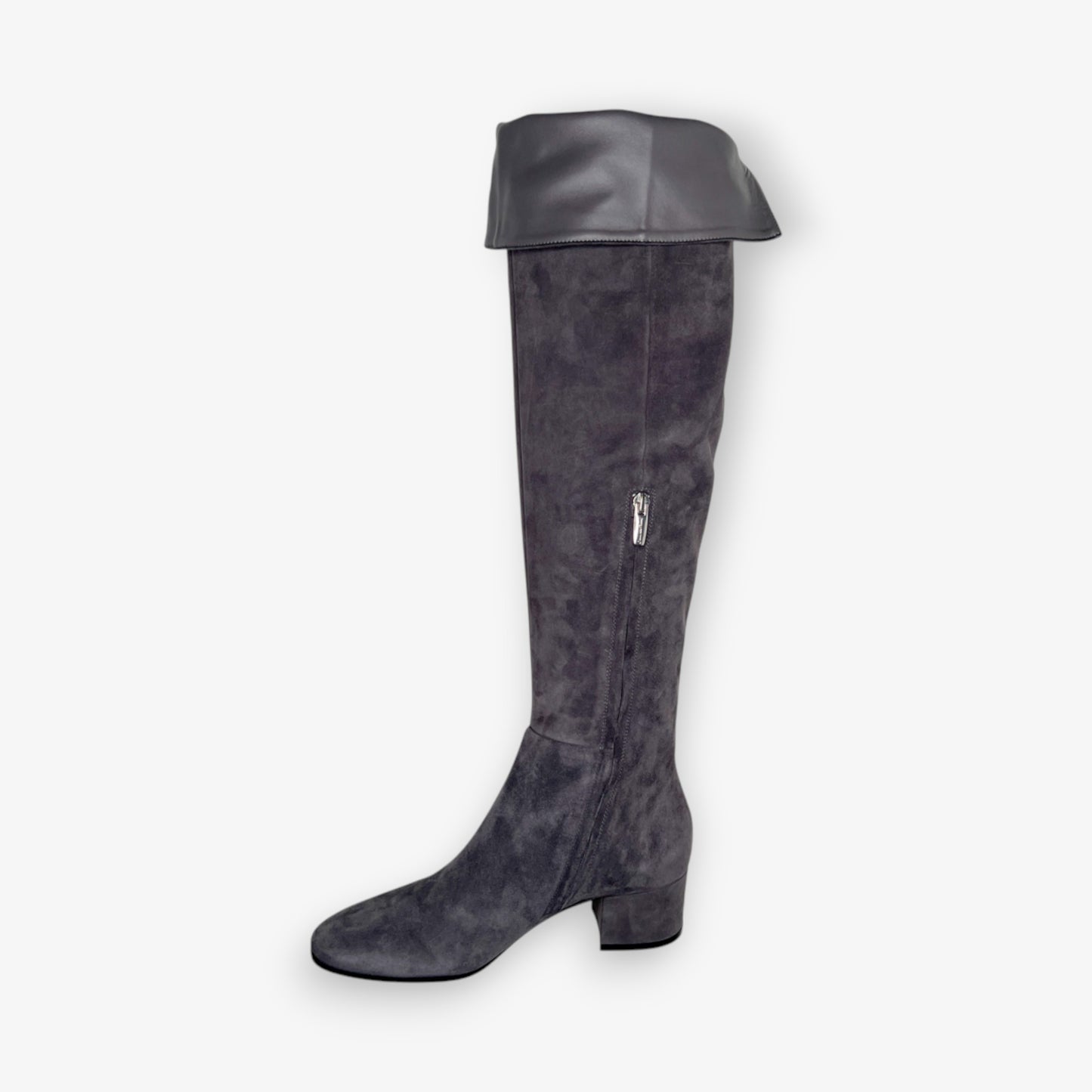 Gianvito Rossi Dove Grey Suede Rolling Mid Boots EU38 ~ AU7 [NEW]