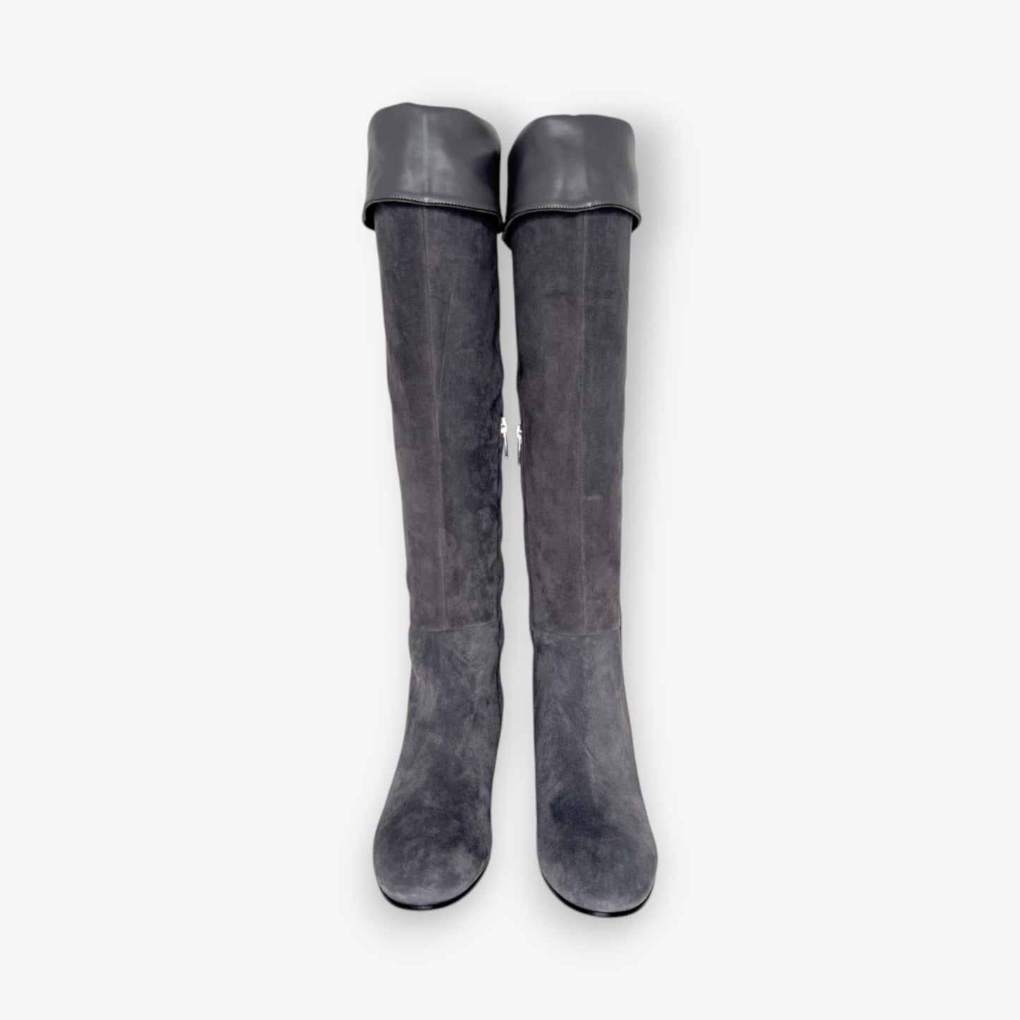 Gianvito Rossi Dove Grey Suede Rolling Mid Boots EU38 ~ AU7 [NEW]