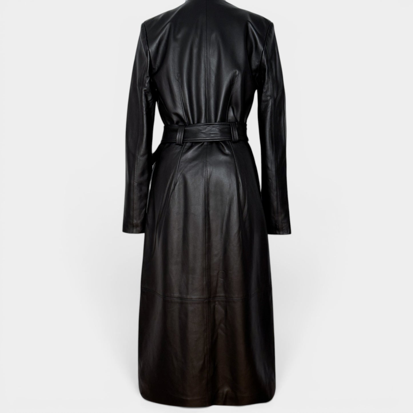 Ginger & Smart Black Leather Long Belted Coat Small ~ AU8