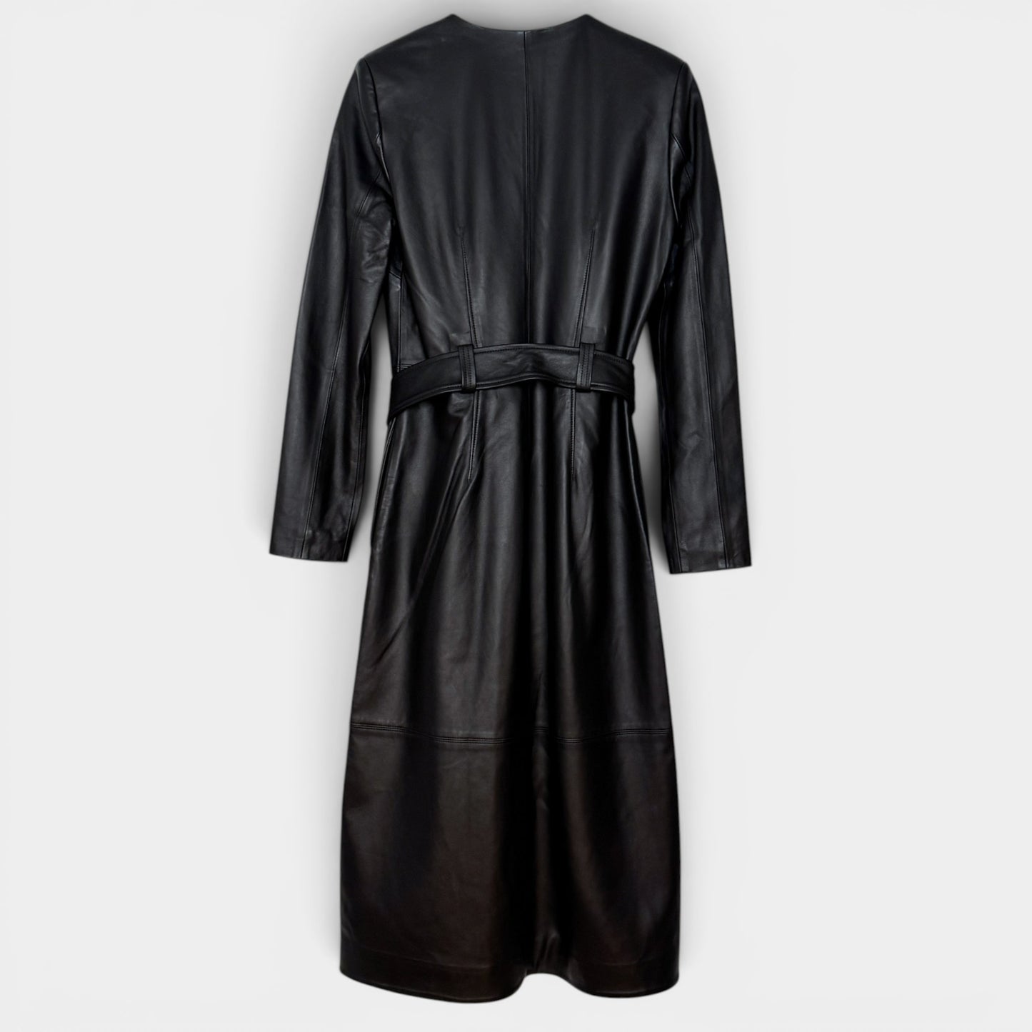 Ginger & Smart Black Leather Long Belted Coat Small ~ AU8