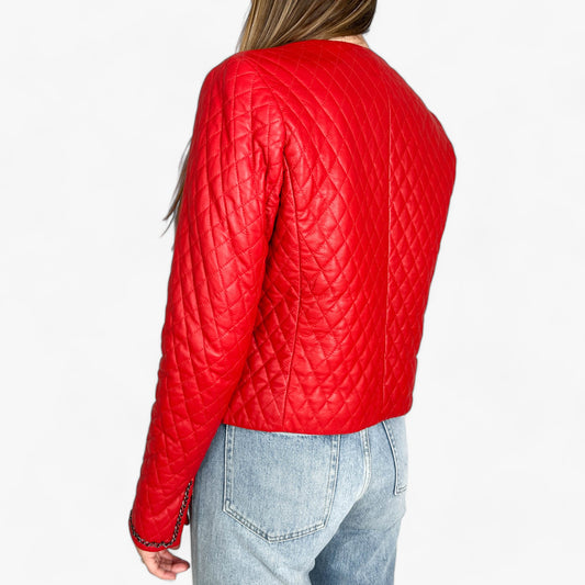 Giocasta Red Quilted Leather Jacket Small ~ AU8-10